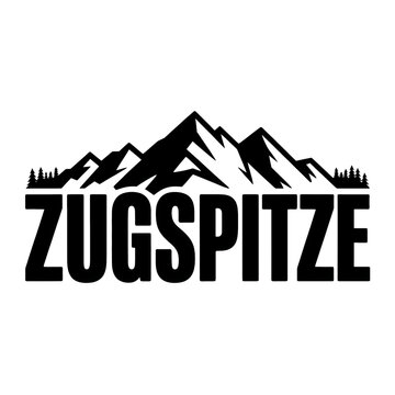 Scenic Zugspitze Mountains logo featuring towering peaks, pine trees, and a winding river