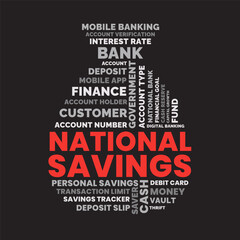 National Savings Word Cloud Design, National Savings Typography Design Concept