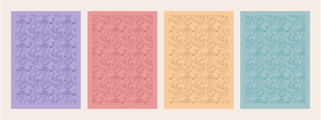 Fototapeta premium Editable fresh fruits vector illustration paper work pattern line art and colored for flyer, gift card ,gift wrapping paper