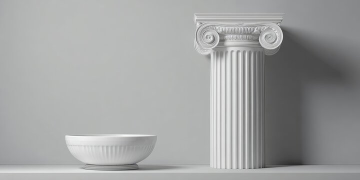 White bowl and Ionic column on a neutral background