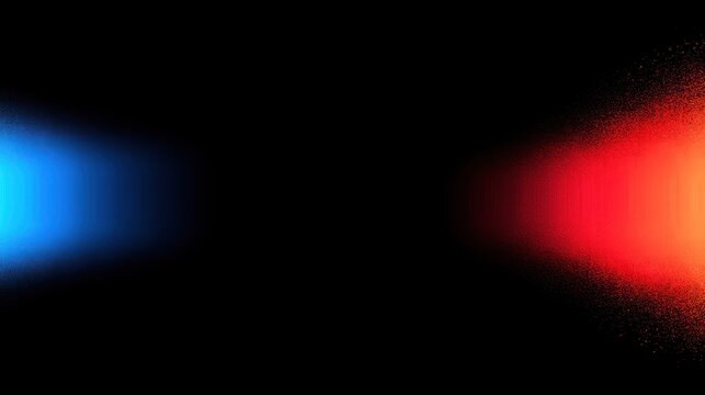 A striking contrast of vibrant blue and red light beams against a deep black backdrop, radiating outwards. - Powered by Adobe