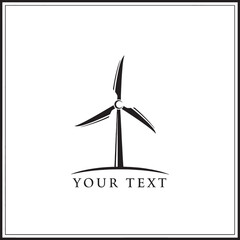 Black and white wind turbine logo design with text at the bottom, simple and clean.