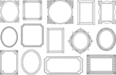 Vintage Ornate Frame and Border Outline Icon Set, Elegant Decorative Certificate and Wedding Vector