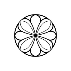 Circular design with eight petal-like shapes arranged symmetrically around a central point.