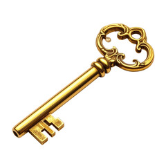 Golden antique key with ornate details and a dark background
