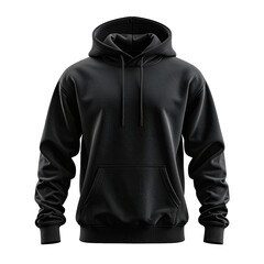 Solid black hoodie, front view, with hood and pocket. Perfect for mockup use