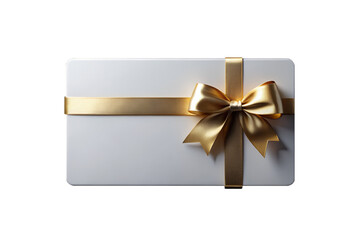 Blank gift card or invitation envelope with a golden satin ribbon bow. Isolated on transparent background, png
