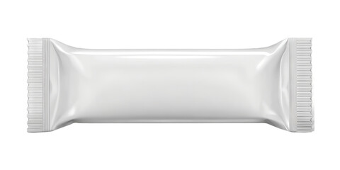 White blank flow pack wrapper mockup for a chocolate bar, candy, or snack food. Isolated on transparent background, png
