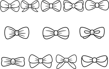 Ribbon Bow Outline Icon Set, Decorative Gift Wrapping, Holiday, and Fashion Line Art Vector