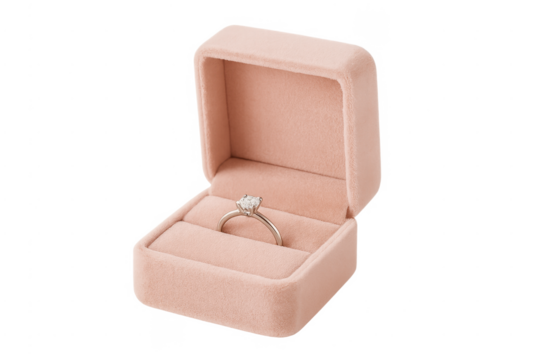 Diamond engagement ring in a pink velvet box