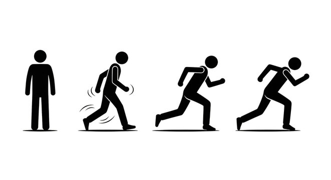 Motion sequence stick figure accelerates to running