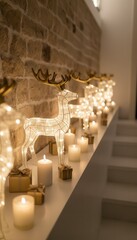 Elegant Indoor Christmas Decor with Light-Up Reindeer and Candles
