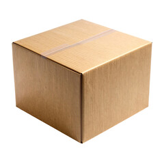 A sealed, brown cardboard box on a solid black background