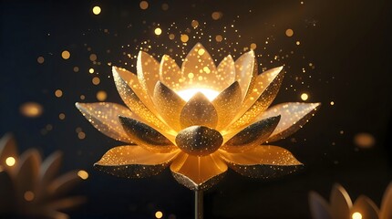 beautiful glowing lotus flower, dark background