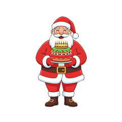 Fototapeta premium Vector Illustration of Santa Claus Holding a Birthday Cake