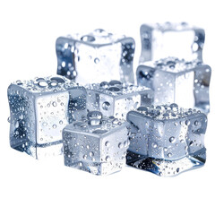 Crystal clear ice cubes with water droplets on black