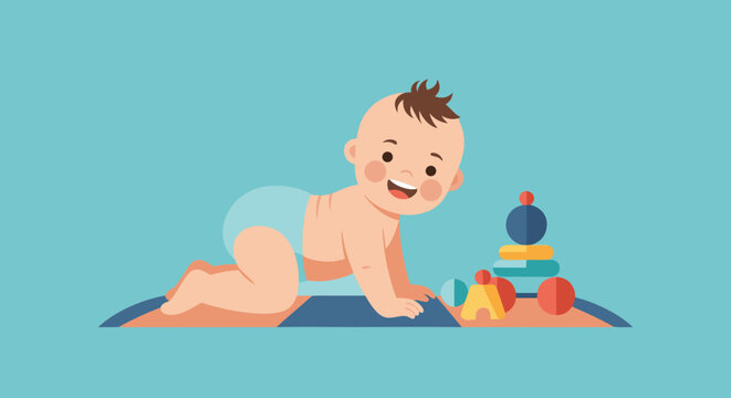 Adorable toddler joyfully playing with colorful stacking toy, exploring world with playful curiosity, perfect for parenting blogs and childhood development content