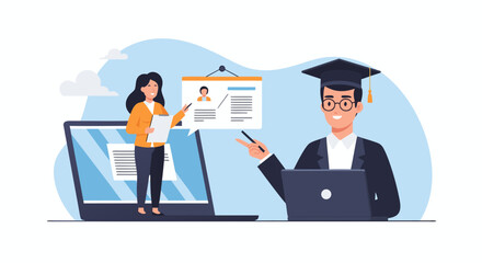 Engaging online education with a graduate mentor and professor, offering modern and professional virtual learning resources for student success