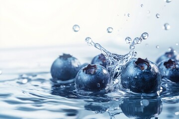 A vibrant blueberry splash in a clear glass bowl, capturing the essence of freshness and vitality.