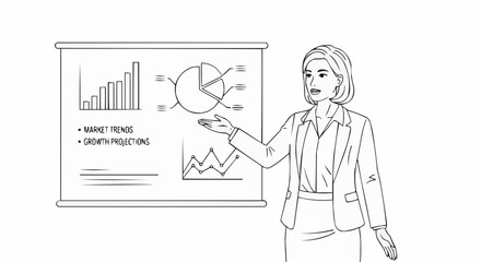 Businesswoman presenting financial data on a projector screen.