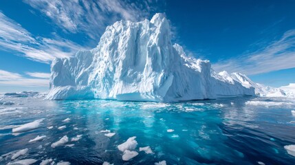 Fototapeta premium Towering iceberg floating in a vast Arctic ocean, showing a changing climate and pristine polar environment