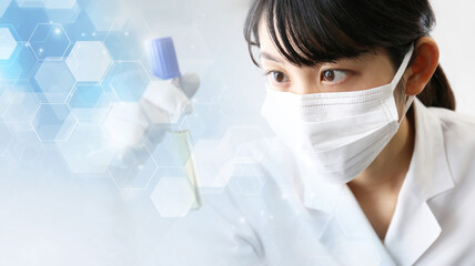 Naklejka premium 科学と医療・研究イメージ：研究者と抽象背景
