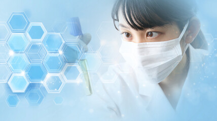 科学と医療・研究イメージ：研究者と抽象背景