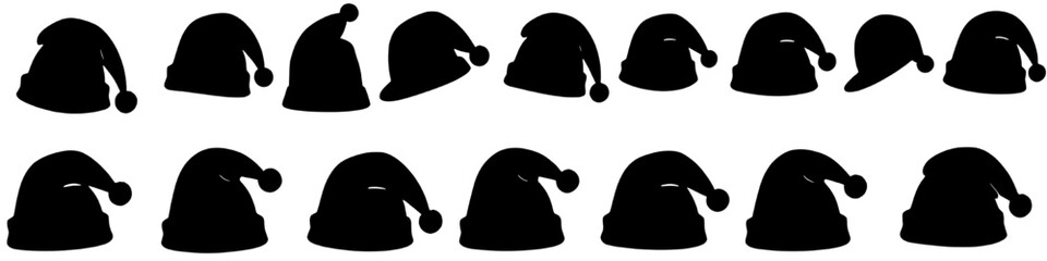 a collection of santa hats silhouettes in various orientations.