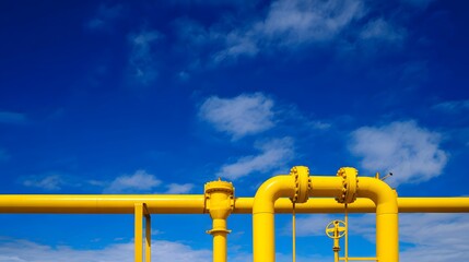 Vibrant yellow pipeline stretches across a blue sky showcasing modern industrial energy infrastructure design