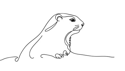 Single line drawing in modern minimalist style of groundhog statue monument with copy space