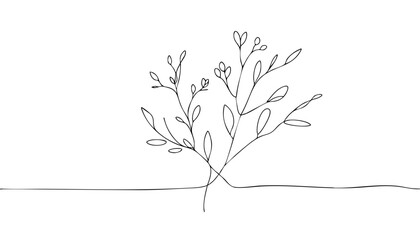 Minimalistic landscape of early spring with first blooms with copy space