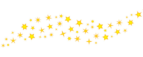 Yellow Cartoon Star Trail: Gold Shining Stars Wave Stream Isolated on White Background