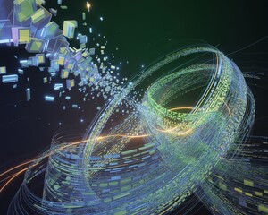 Digital data stream swirling abstract design