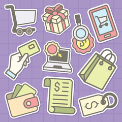 set of online shop cute colorful sticker