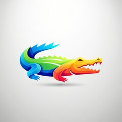Fototapeta premium Colorful abstract alligator with vibrant blue green orange and yellow hues on a light gray background