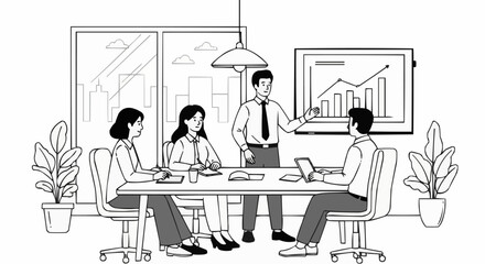 Business Meeting with Presentation of Growth Chart in Office.