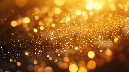 Shimmering golden glitter particles create a magical, festive, celebratory bokeh effect