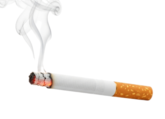 Burning cigarette with smoke transparent background cutout png