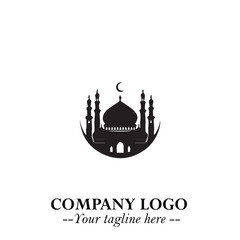 Dome Mosque Logo Symbol in Black on the White Background with Elegant Islamic Architecture Design