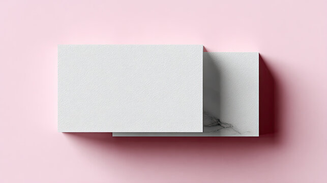 High quality blank business cards on pink background, featuring textured white surface and marble design. Perfect for branding and professional use - Powered by Adobe