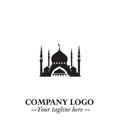 Dome Mosque Logo Symbol in Black on the White Background with Elegant Islamic Architecture Design