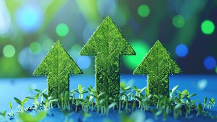Green arrows symbolizing sustainable growth and environmental progress, illustrating eco-friendly development and a thriving future