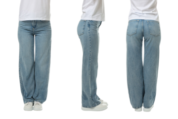 Set of woman in casual blue denim jeans, isolated, PNG