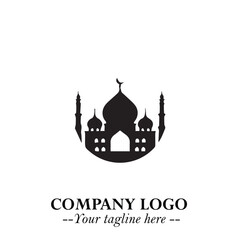 Dome Mosque Logo Symbol in Black on the White Background with Elegant Islamic Architecture Design