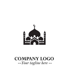 Dome Mosque Logo Symbol in Black on the White Background with Elegant Islamic Architecture Design