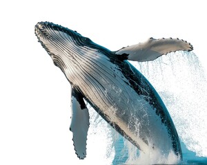 Humpback whale breaching ocean water