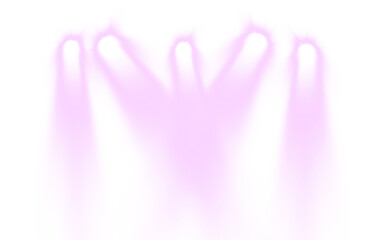 Pink glowing stage spotlights with bright beams on transparent background, creating vibrant illumination and concert atmosphere.