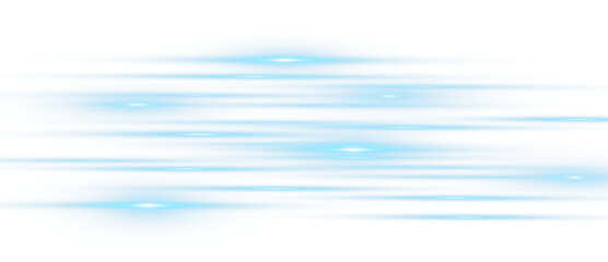 Blue glowing horizontal energy streaks with smooth light trails and abstract motion effect on transparent background.