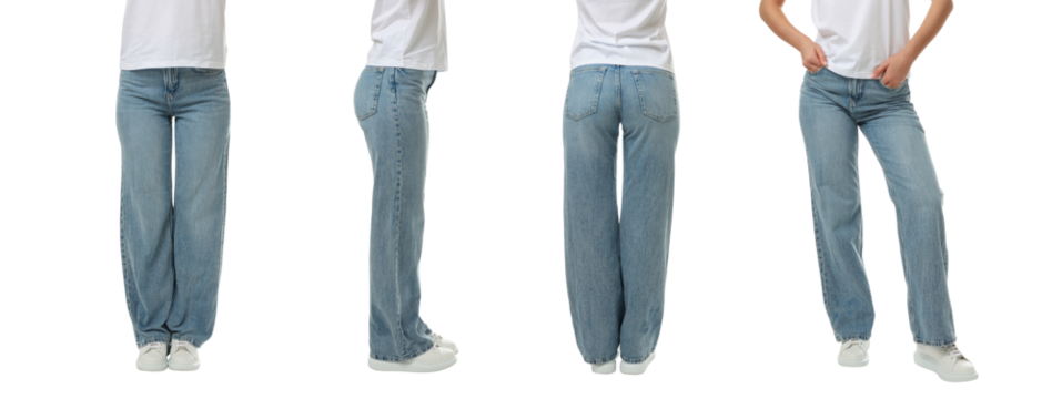 Set of woman in casual blue denim jeans, isolated, PNG
