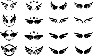 Black silhouette emblems featuring wings and stars
